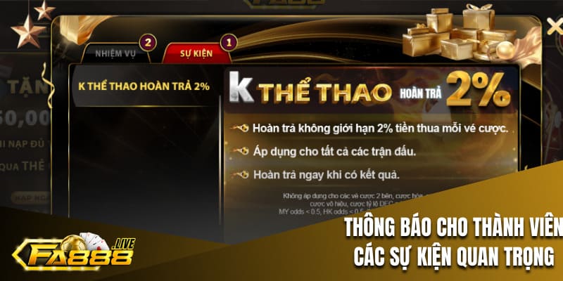 Thông báo cho thành viên các sự kiện quan trọng